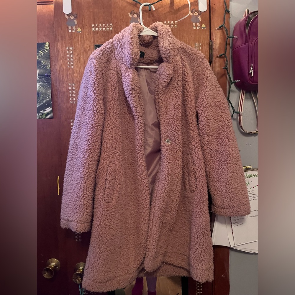 Pinkish peach, fluffy jacket
